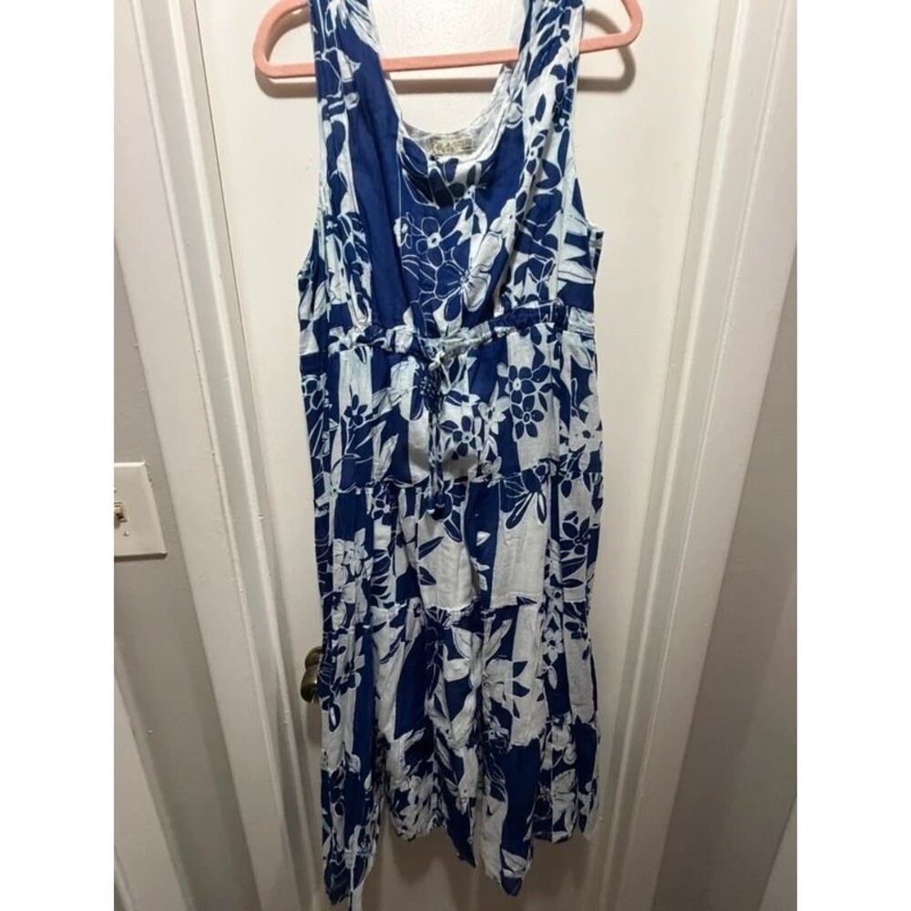 Vasna Desire Blue and White Floral Tiered Dress